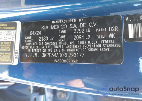 2024 Kia Forte Gt-Line from USA, damaged, VIN 3KPF54AD0RE793177